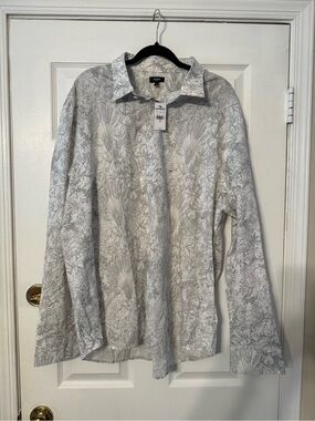 Express White & Light Gray Floral Dress Shirt